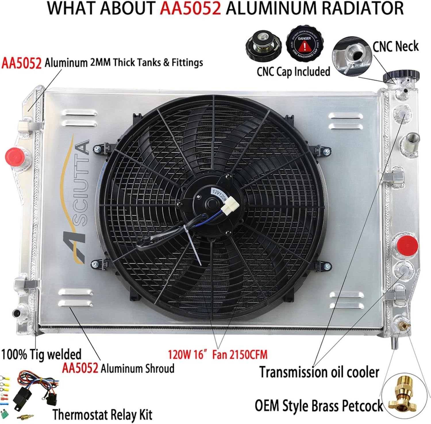Full Aluminum Radiator for 1993-2002 Chevy Camaro Pontiac Firebird 3.4L 3.8L 5.7L V6 V8 GAS 3 Row Radiator Shroud Fan Relay Kits
