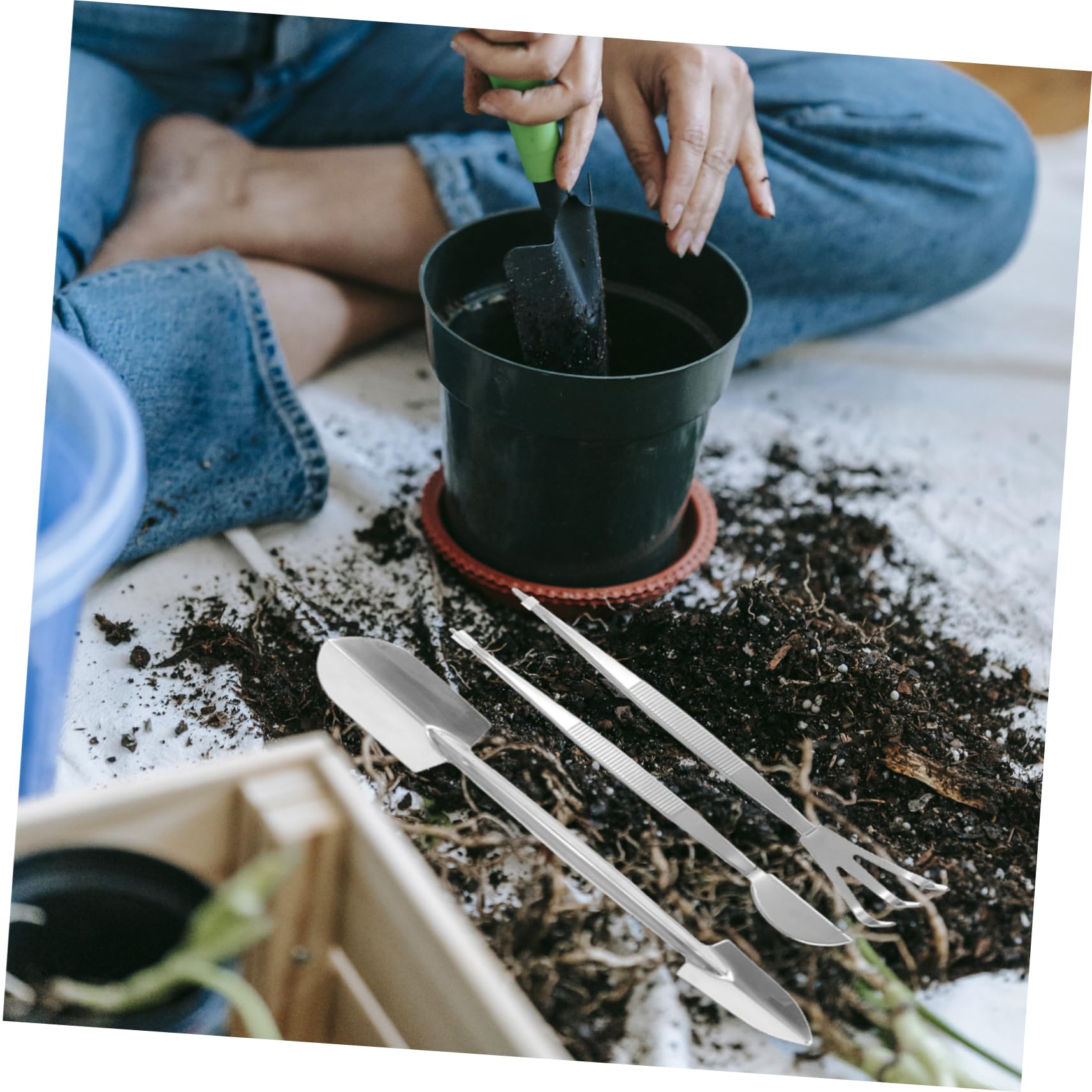Mikikit 3 Juegos Herramientas Bonsái de Inoxidable Incluye Pinzas Rastrillo y Jardinería Plantas
