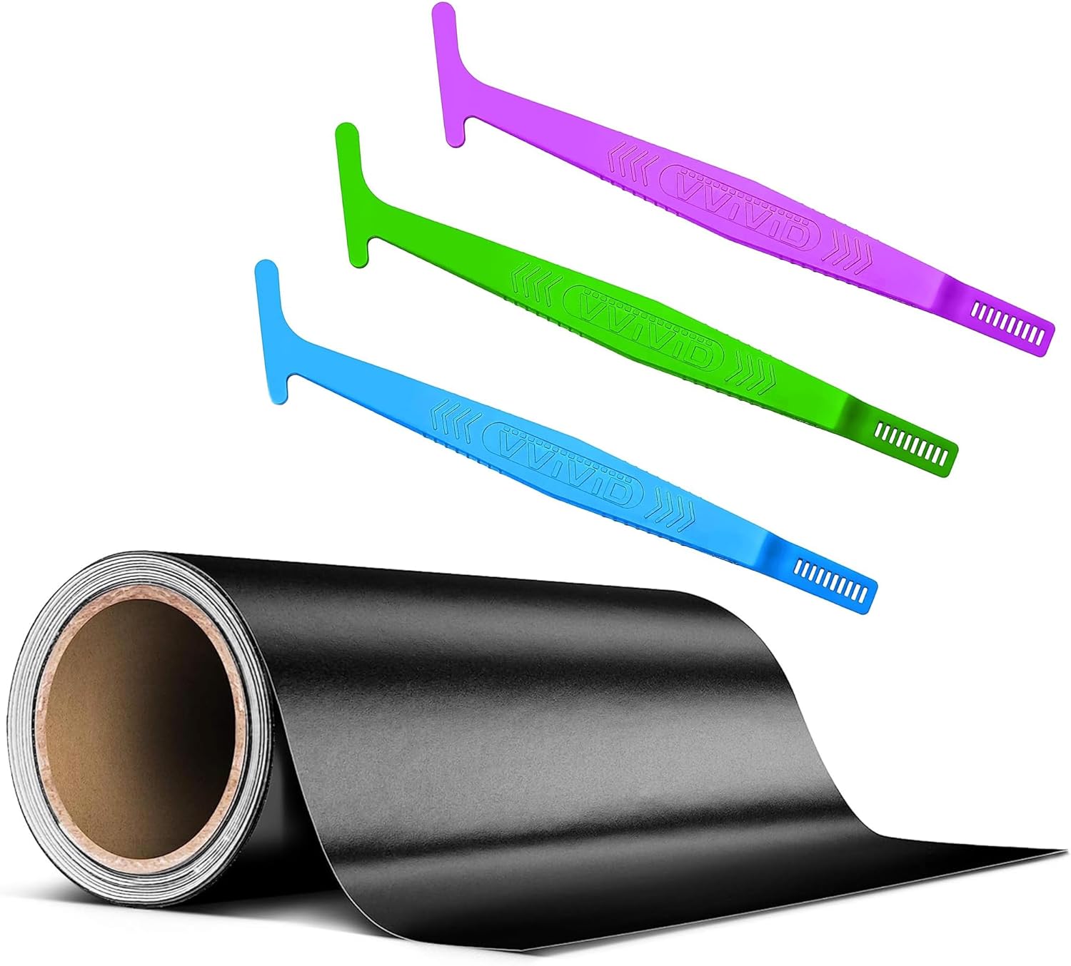 VViViD Matte Black (6" x 20ft) Vinyl Tape Roll + Wrap Sticks (Hard, Medium and Soft) - M0