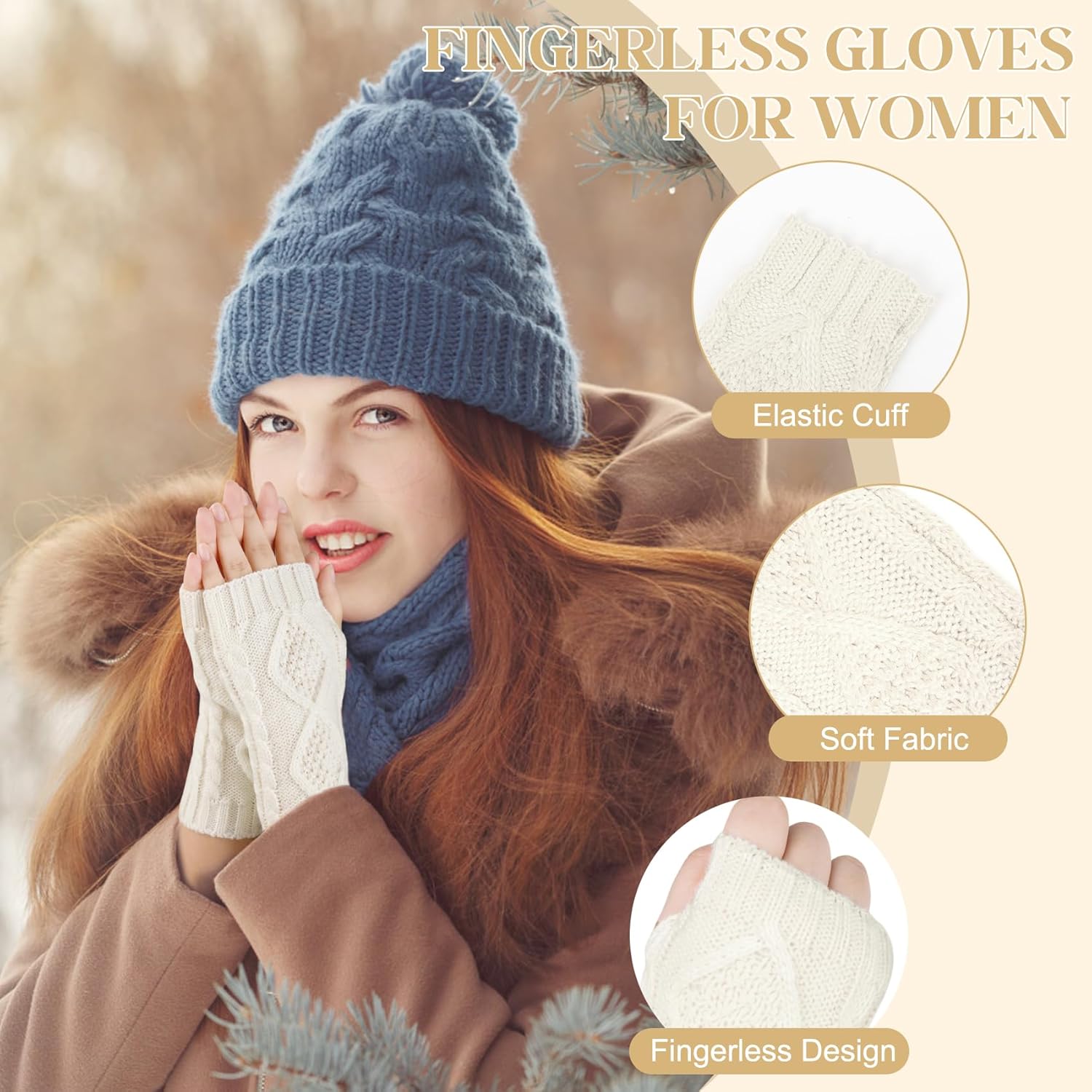 Justay Women Winter Warm Knit Fingerless Gloves Hand Crochet Thumbhole Arm Warmers Mittens - Image 2