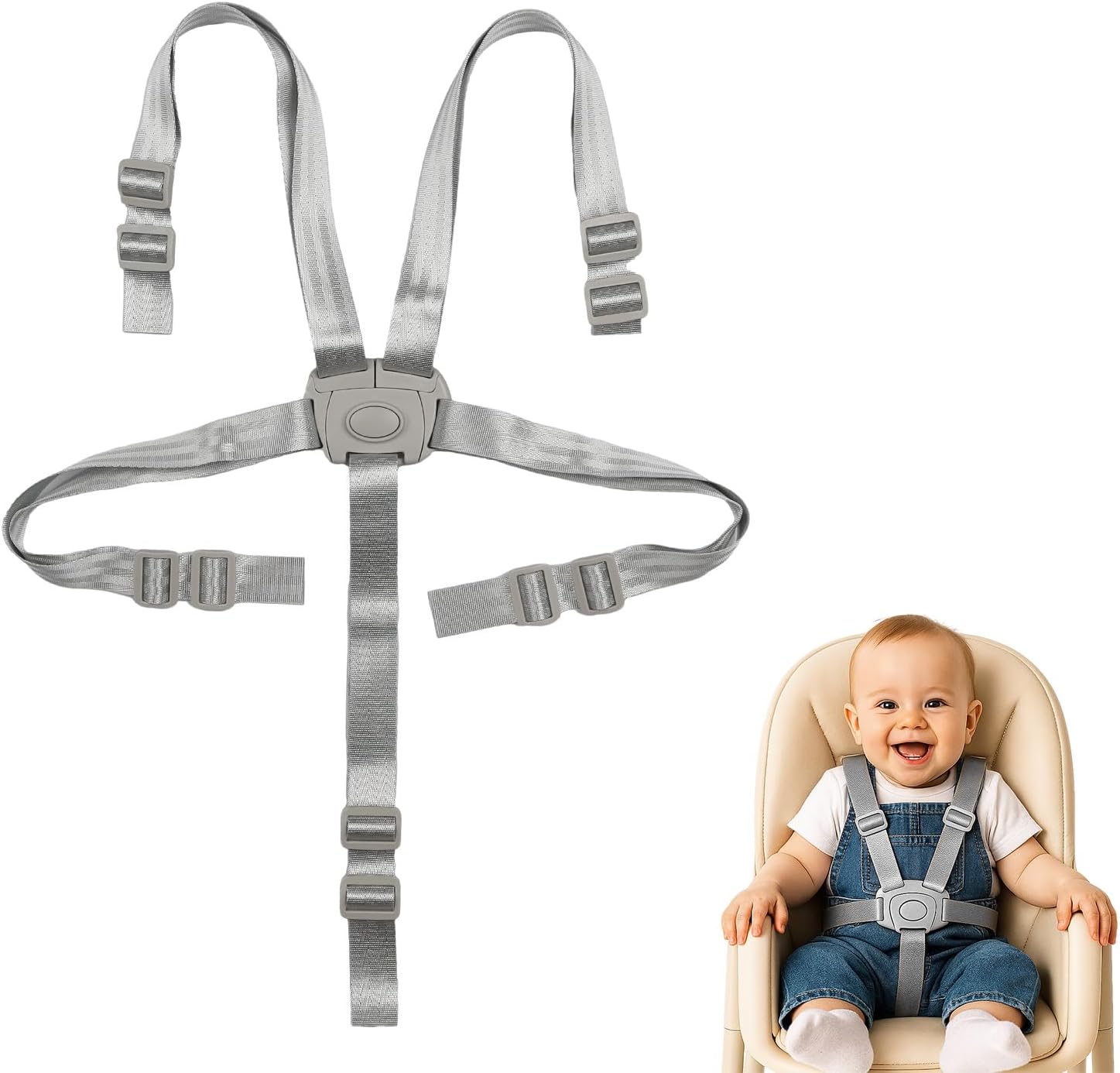 High Chair Straps – 5-Point Baby Safety Harness for Carriage, Or Swing, Adjustable Belt with Buckle, Ideal for Toddlers and Children’s Needs, Compatible with High Chair Harness