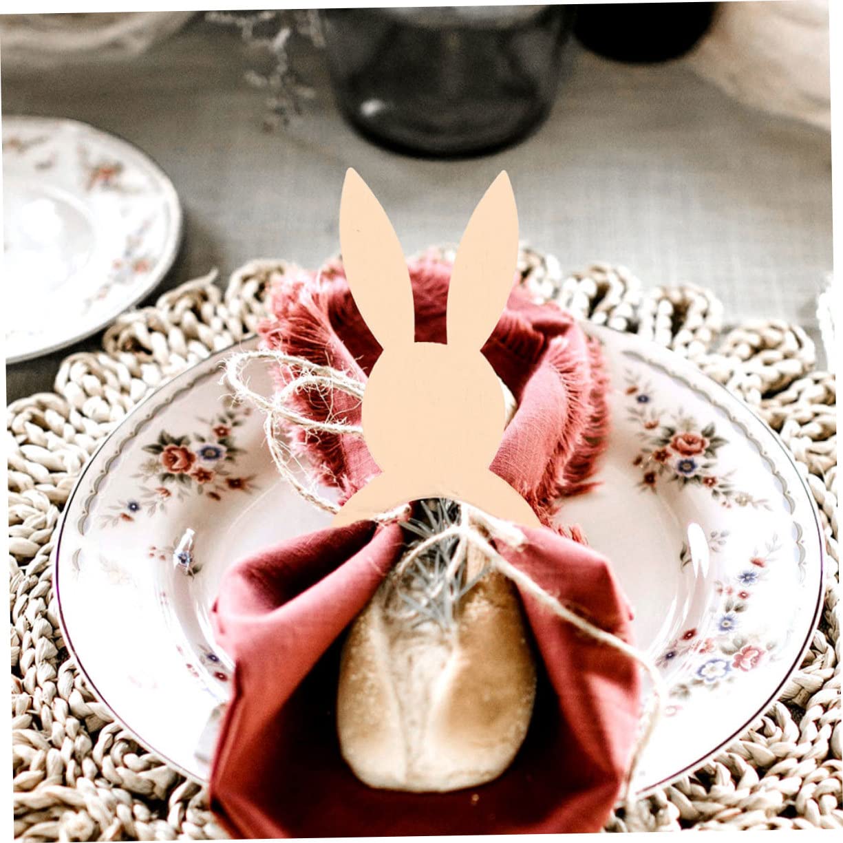 HOMSFOU Portatovaglioli A Forma Di Coniglio | Set Da 10 Pezzi In Legno | Decorazione Tavola Creativa Per Matrimoni E Feste | 12x5 Cm - 2