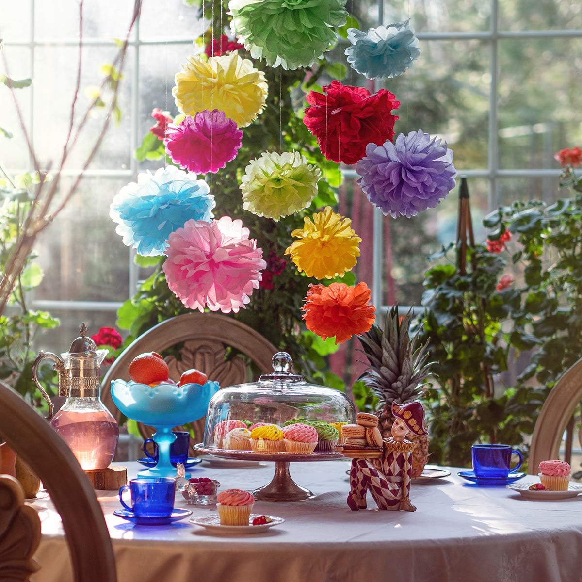 20 Colorful Pom Poms for Birthdays, Parties and Event Decorations - Tissue Paper Flowers - Assorted Sizes of 6", 8", 10", 14" - by Avoseta : Home & Kitchen