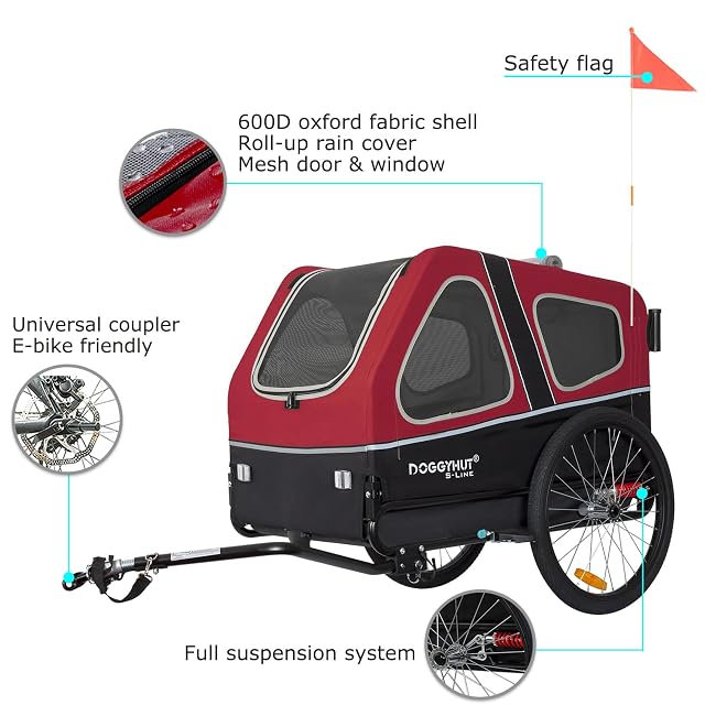 Foto 2 de 8 de Doggyhut S-Line XL Pet Bike Remolque y cochecito para perros de hasta 100 libras (rojo)
