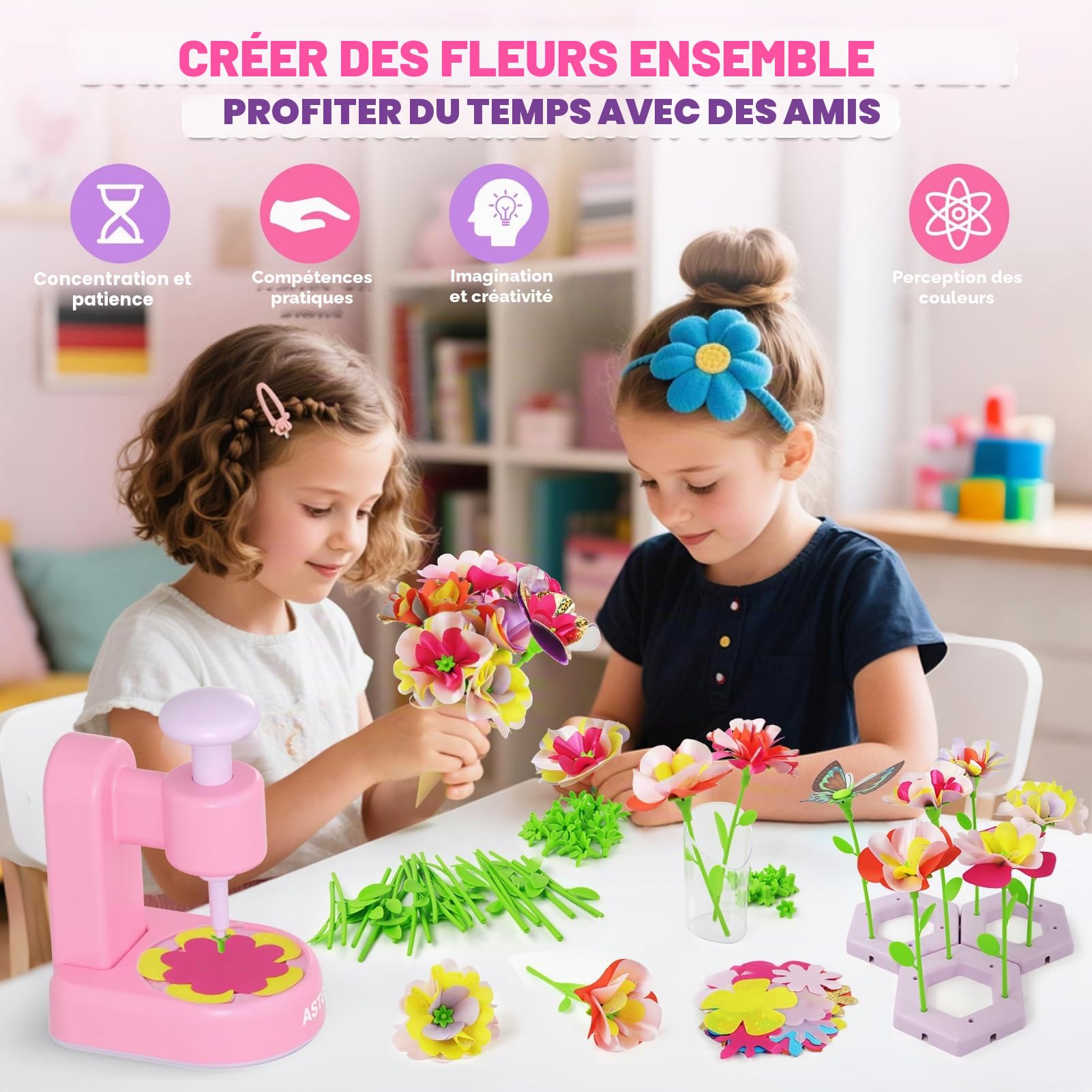 ASTGMI Kit Création Bouquet de Fleurs DIY, Cadeau Fille 3-10 Ans, Jouet Fleurs Enfant