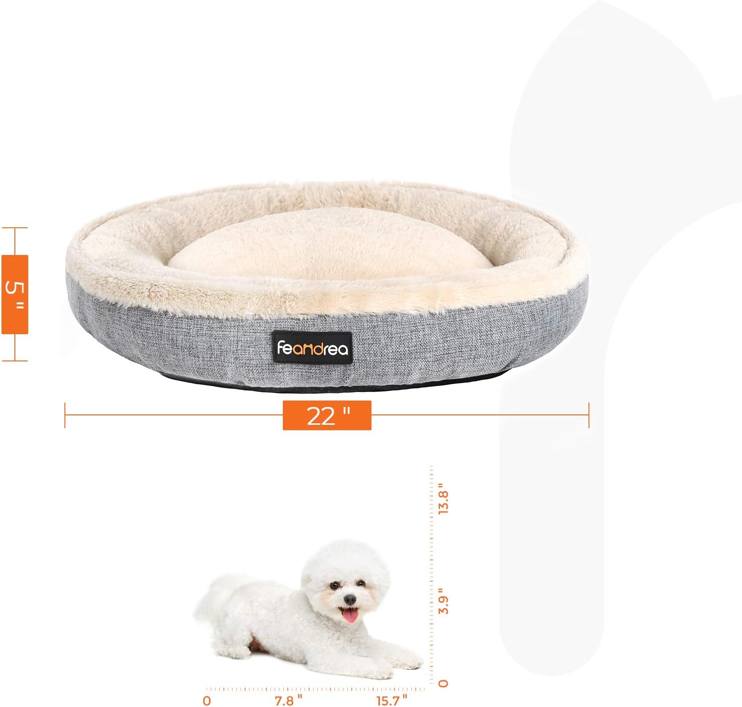 FEANDREA Dog Bed, Pet Sofa for Dog, Cat, Donut Shape, Anti-Slip, Washable, Round, 22 Inches Dia., Gray UPGW055G02