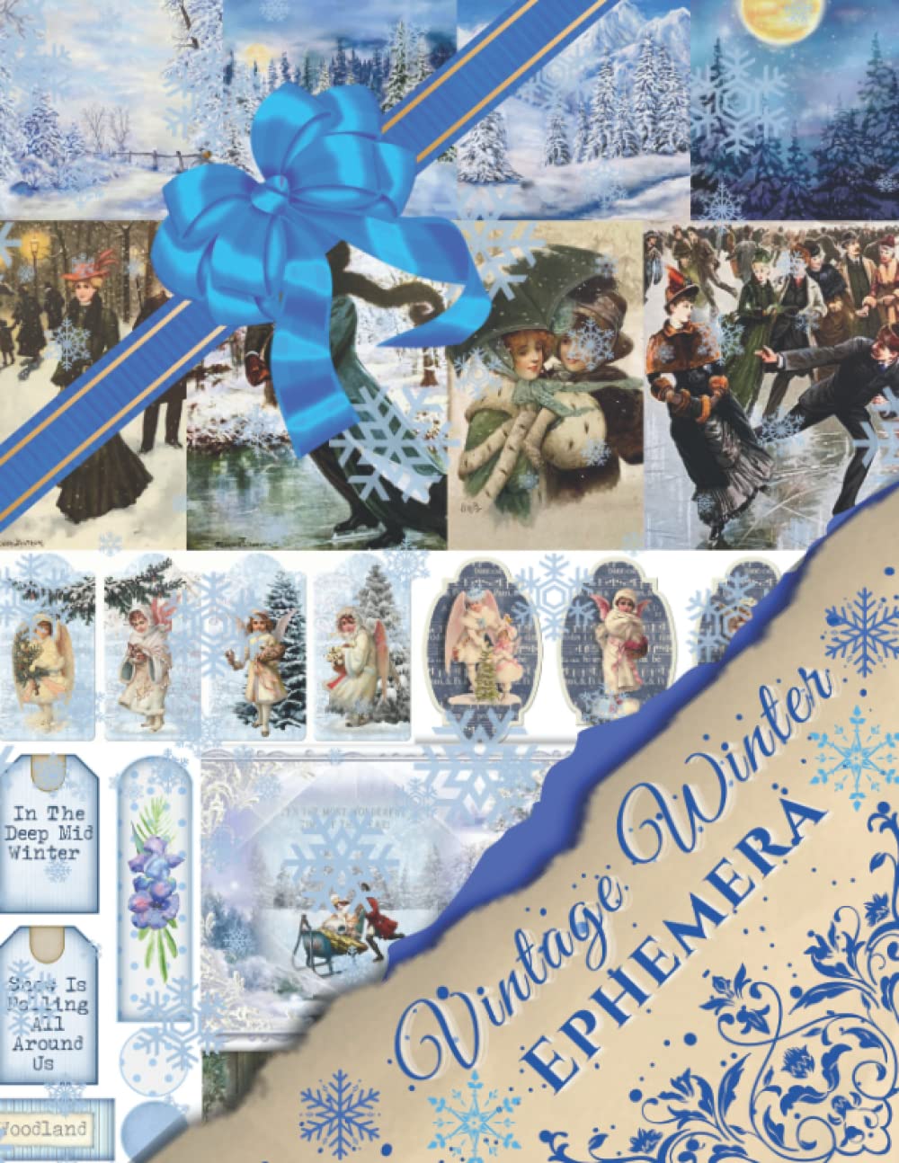 Vintage Winter Ephemera: Ephemera Winter Vintage Junk Journal Book - Ephemera book for junk journals, scrapbooks, book binding, collage journals, and art journals