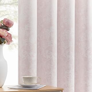 Beauoop Pink Floral Jacquard Blackout Curtains for Bedroom 52x120 2 Panels