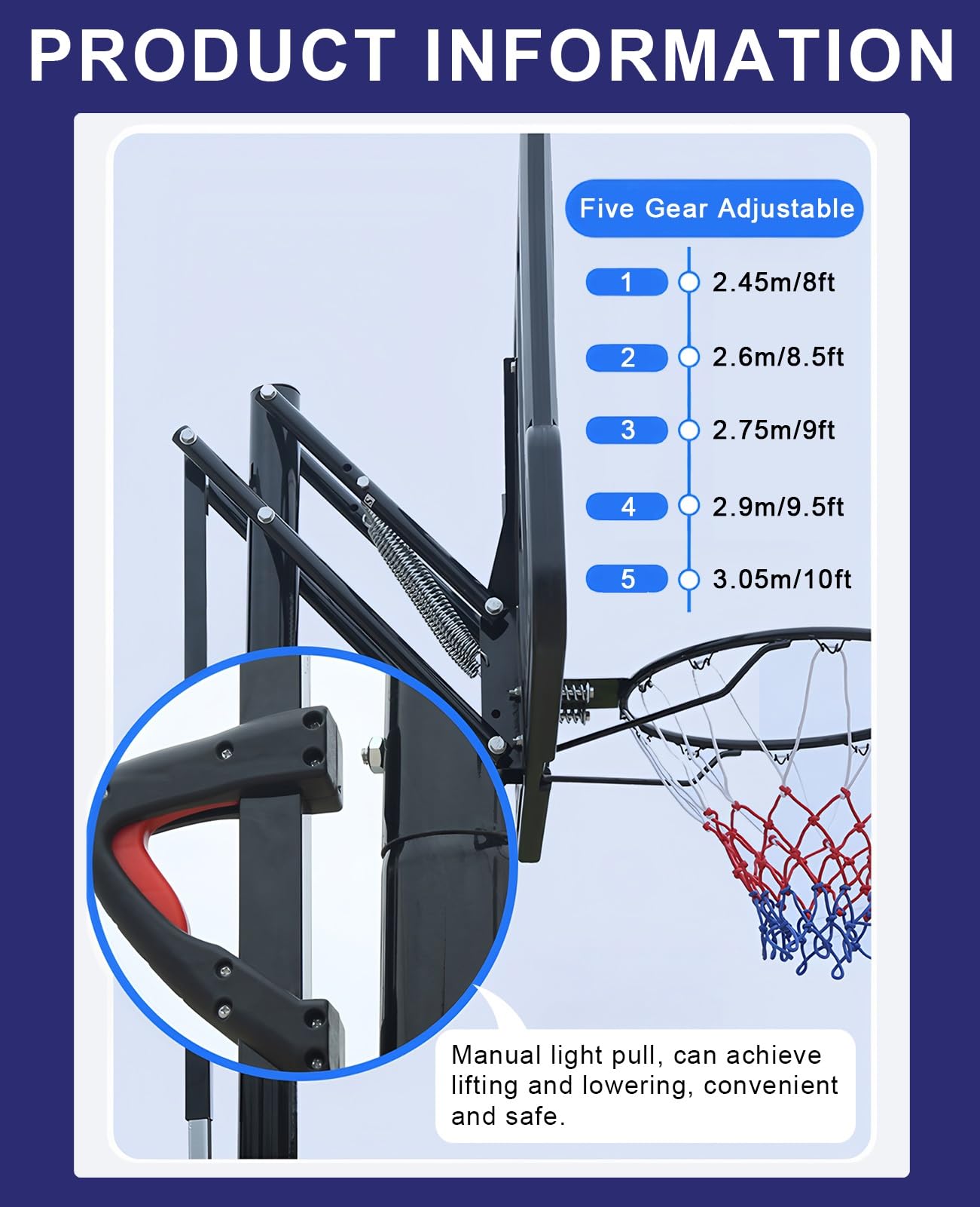 basketballständer Höhenverstellbarer Basketballkorb, Tragbarer Basketballständer Mit PC-Rückwand Für Den Hinterhof Von Teenagern Und Erwachsenen