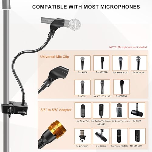 Miniatura 5 de Soporte de micrófono, brazo de micrófono versátil para trípode de poste de escritorio, soporte de micrófono de cuello de cisne con soporte de