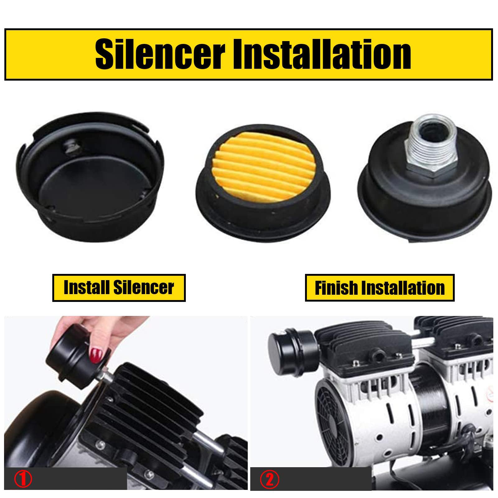 Lot De 2 Filtres Silencieux Pour Compresseur D'air - Filetage 1/2" PT 20 Mm - Réduction Du Bruit D'admission - Métal Et Plastique
