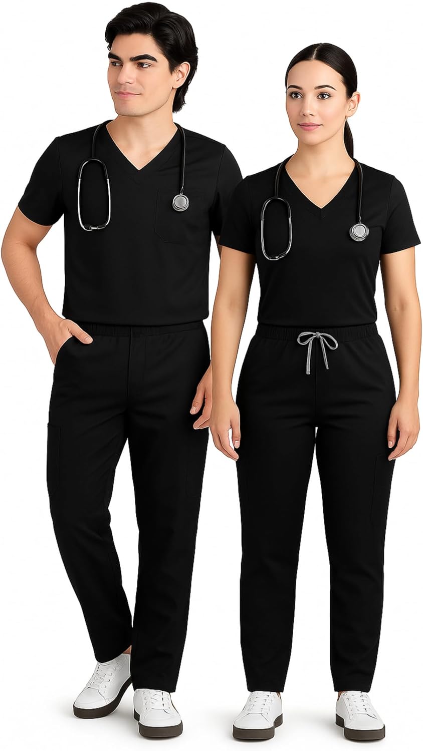 Unisex Hospital Scrubs Set – Stretch V-Neck Top & Pants for Men & Women | Dental Medical Uniform for Nurses & Doctors