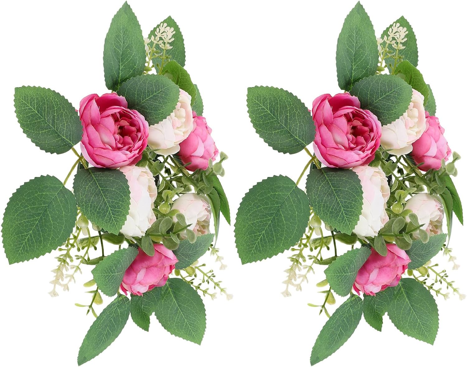 Artificial Peony Garland Wreaths for Table Centerpiece, Spring Floral Candle Rings, Pink Red Faux Peony Flowers, 2pcs Set, Wedding and Festival Decoration