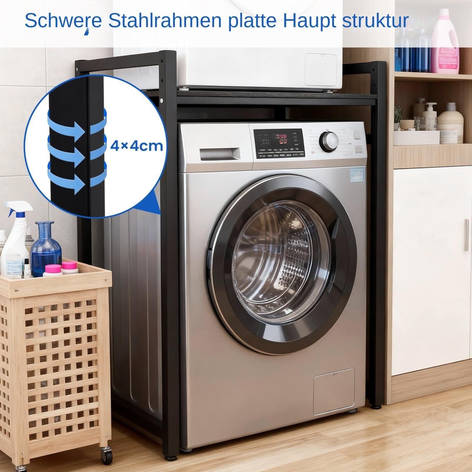 Waschmaschinenregal – Verdickter Waschmaschinen Trockner Schrank mit 300 kg Tragfähigkeit, Höhenverstellbare Lagerregaleinheit für Waschküche & Balkon, Patentiertes Waschmaschinen Regals, platzsparend