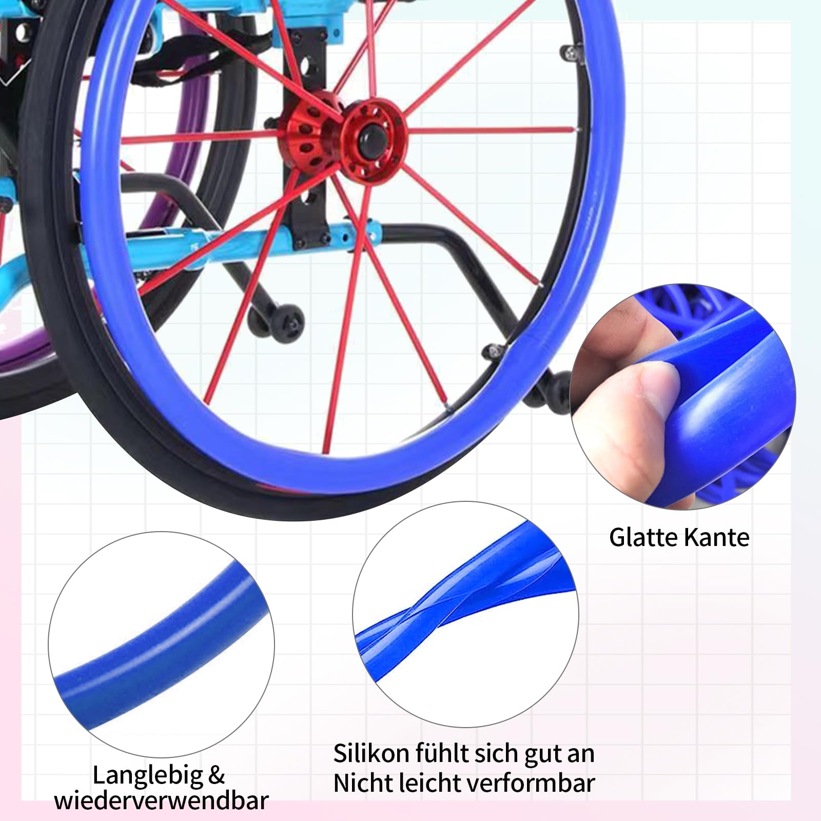 22/24-Inch Silicone Wheelchair Push Rim Covers,Non-Slip Wear-Resistant Hand Push Cover, Wheelchair Handrim Covers,Wheelchair Rear Wheel Cover for Improve Grip and Traction (24inch, Blue) - Image 3