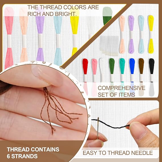 24 Skeins Sashiko Thread,18Pcs sashiko Needles, 100% Cotton,12 Colors, Each Bundle Measuring 8 Meters/8.75 Yards,Suitable for Sewing and Embroidery.