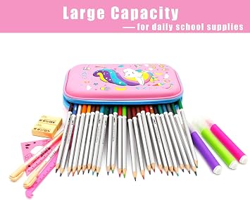 SOOCUTE Crown Unicorn Gifts for Girls - Cute Big Size Hardtop Pencil Case with Compartment - Kids School Supply Organizer Stationery Box Zipper Pouch (Light Pink)