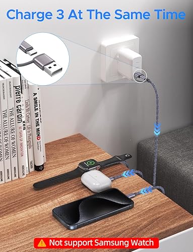 Miniatura 2 de Paquete de 2 cables USB C 3 en 2 actualizados para Apple Watch, cargador de iPhone, USB C, cable de carga rápida múltiple compatible con iWatch