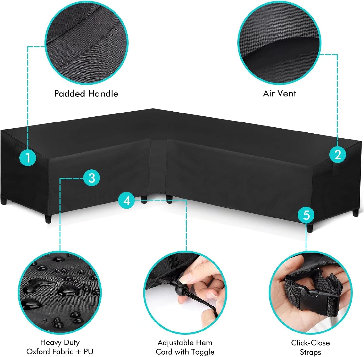 WLEAFJ Patio L-Shaped Sectional Sofa Cover Waterproof, Heavy Duty Outdoor Sectional Couch Cover with Air Vent, Left Facing, 83" L/104" L x 32" D x 31" H