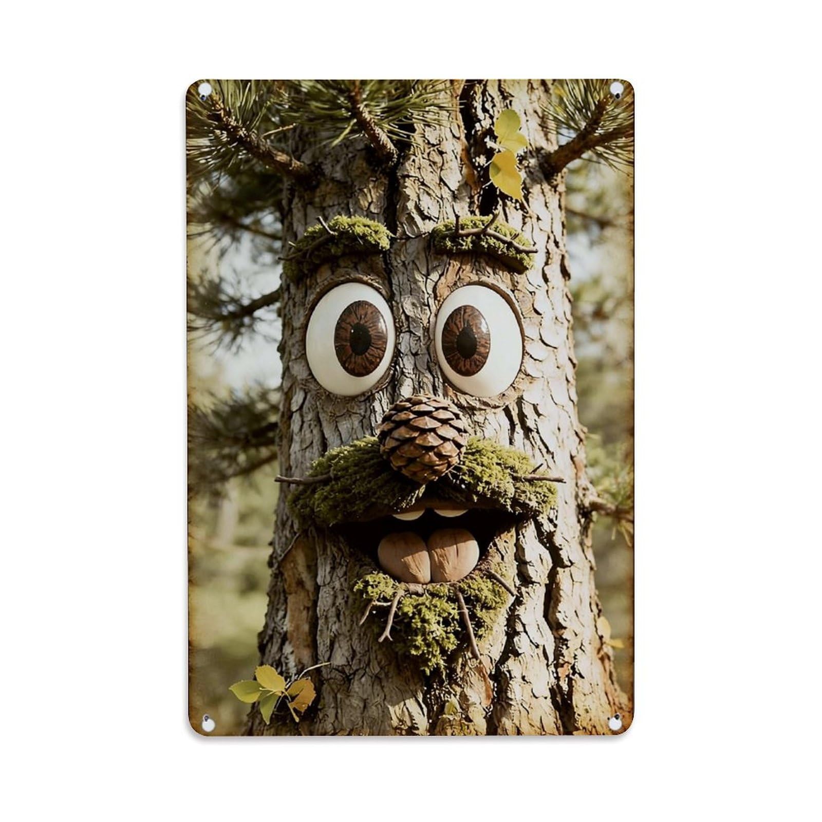 Nestemfo Vintage Whimsical Tree Face With Pinecone Nose Tin Sign Metal Sign, Living Room,Bar, Home, Bedroom Wall Decor,Retro Metal Poster 8X12 Inches