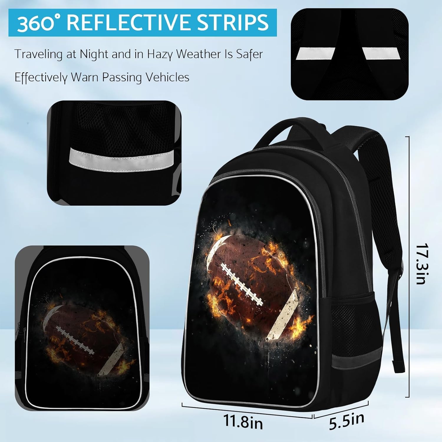 School Backpack for Boys - American Football Boys Backpack for Kids Children Teens Elementary Middle School - Students Bag for Ages 6-18,17″Bookbag Multifunctional Large Capacity - Image 3