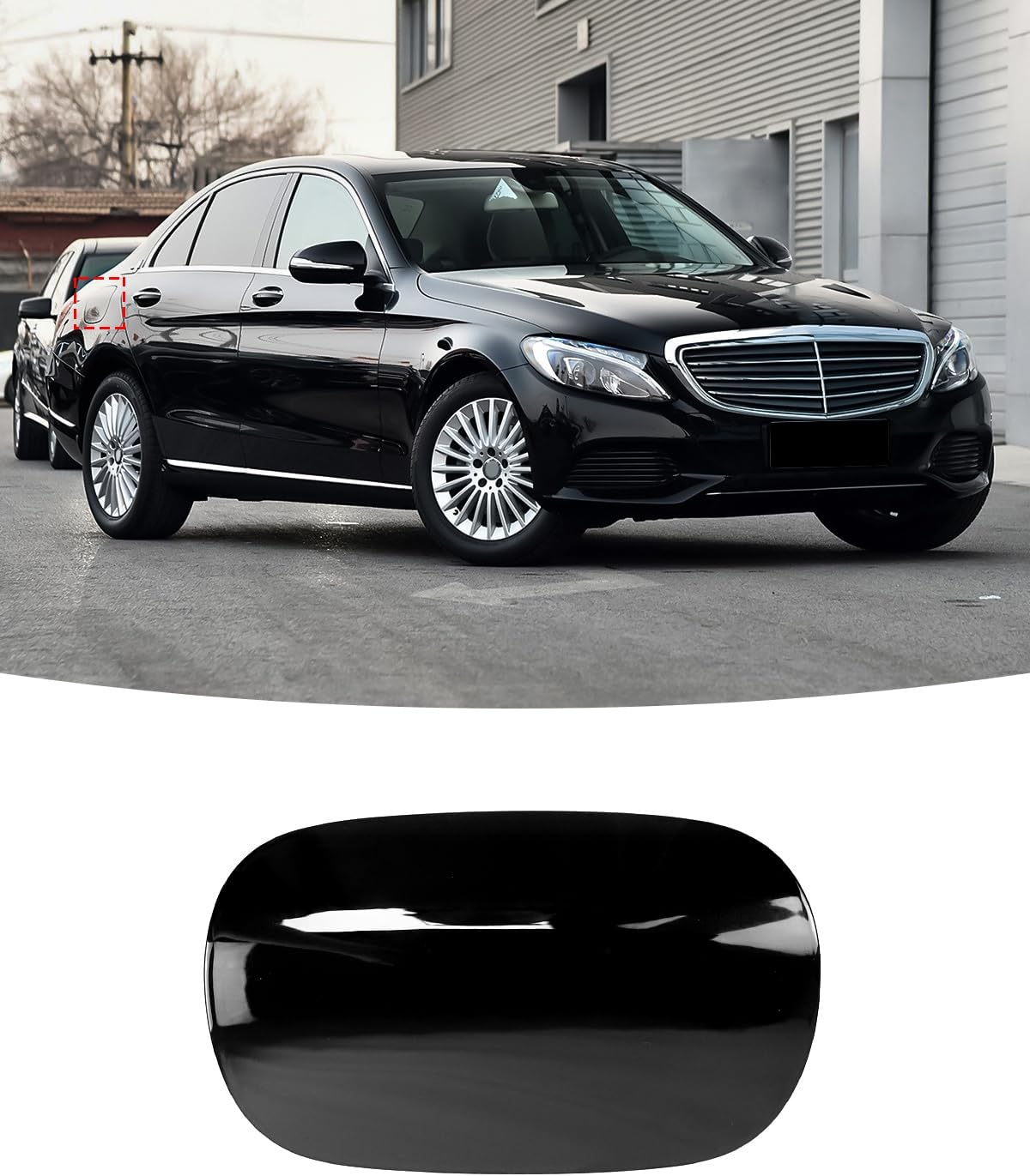 Fuel Tank Cover for Mercedes-Benz W205 C300 C400 C43 C450 C63 C200 C250, Fuel Tank Filler Door Cover for Mercedes-Benz C Class C350e C63 AMG 2014-2021 (Black)