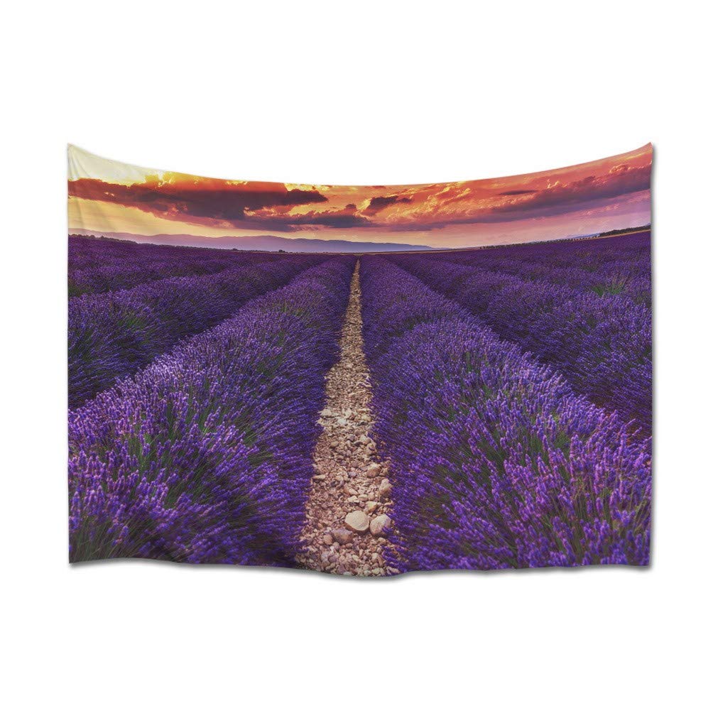 Tapisserie murale coucher du soleil et grand tissu 3D lavande