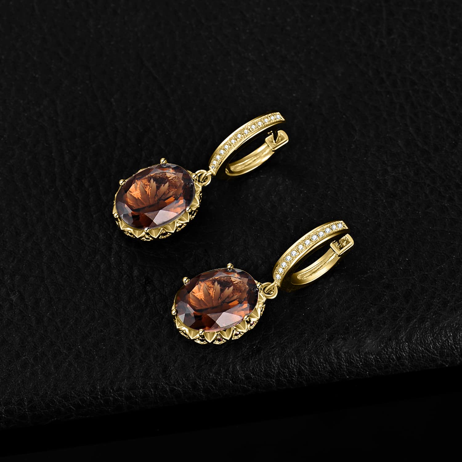 JewelryPalace Pendientes Colgantes Mujer Plata Oro 14k Oro Rosa, Pendientes de Tuerca 7ct Cuarzo Ahumado Natural Marrón Ovalado, Pendientes Niña Vintages Piedra Solitario, Joyas