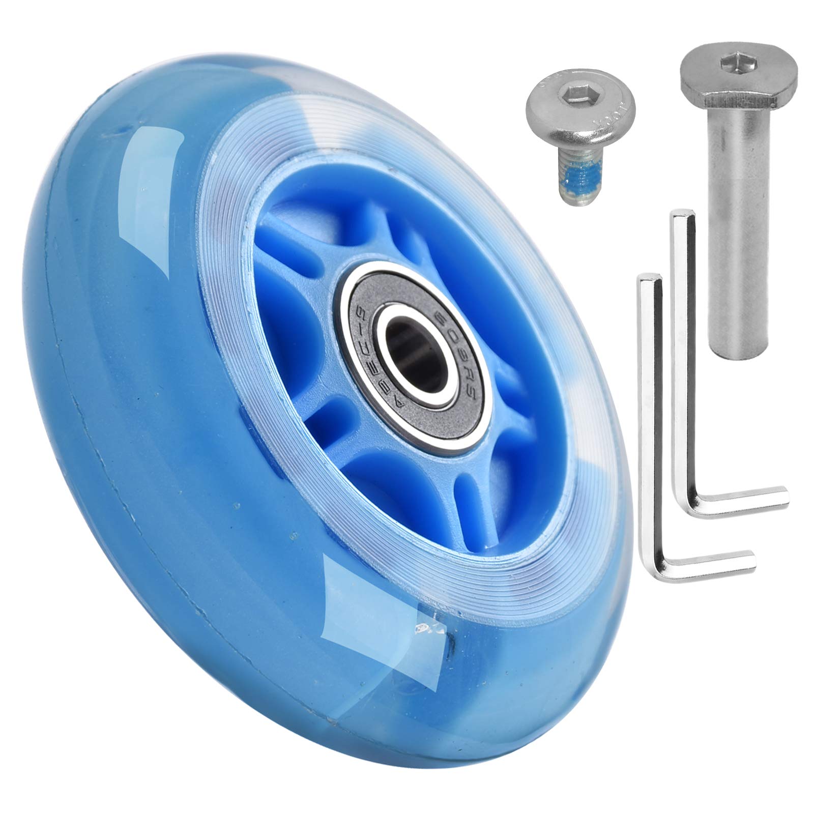 80mm x 24mm Flash Rear Wheel M8x43 44 45 46 47mm Axle Set for Foldable Micro Mini 2 3 4 Wheel Kids Scooter Kickboard Repair Tool (Blue)