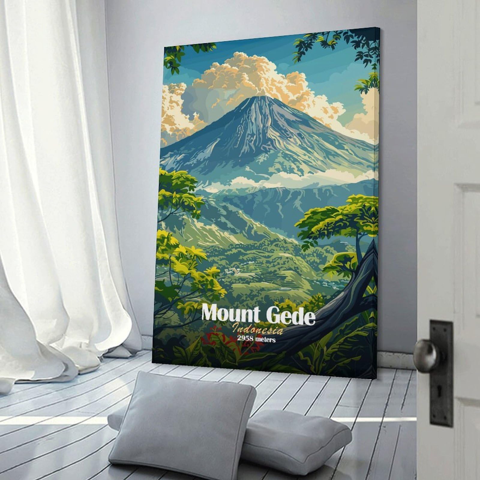 Junmoney Mount Gede Indonesia Wall Picture Print, 20x30inch(50x75cm), for New Home Styling, Lounge Or Bedroom, Home Artwork for Modern Interiors