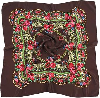 70 * 70Cm Womens Russian Floral Printed Head Wraps Square Scarf Bandana Handkerchief Ethnic Shawl