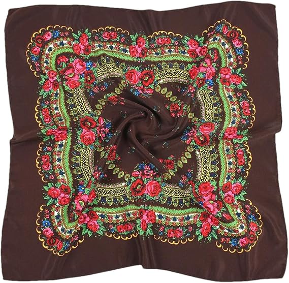 70 * 70Cm Womens Russian Floral Printed Head Wraps Square Scarf Bandana Handkerchief Ethnic Shawl