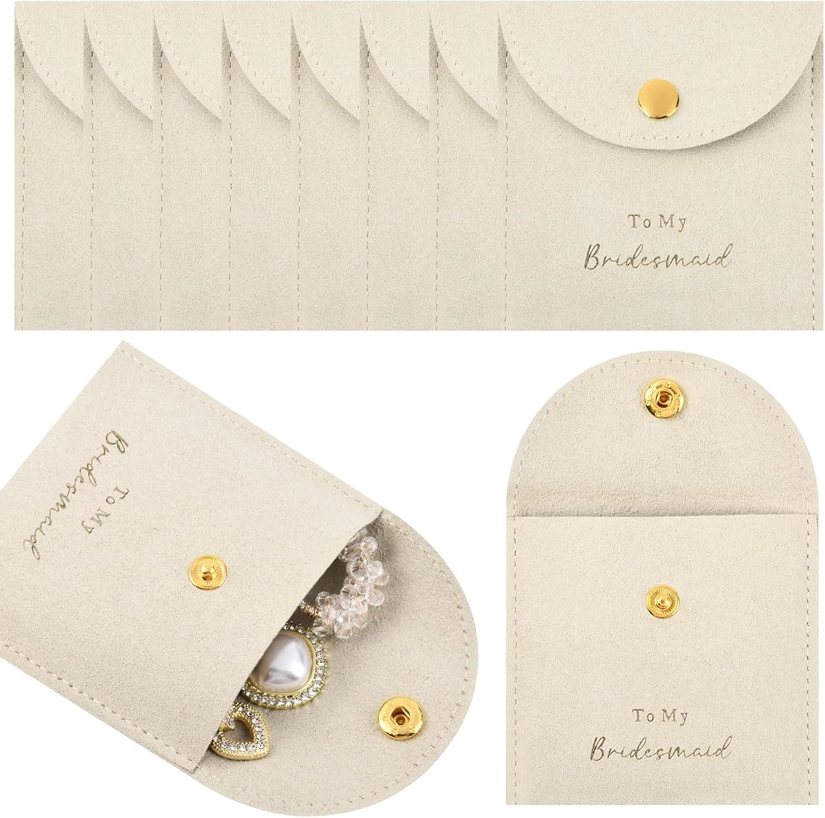 CEELGON Jewelry Bags Bridesmaid Gifts Set of 8 Velvet Small Jewelry Pouch with Button Bracelet Earring Necklace Packaging Bridesmaid Proposal Gift Bags Bridal Party Favors Gifts (Beige)