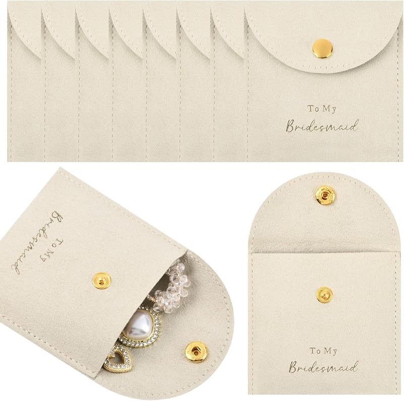 CEELGON Jewelry Bags Bridesmaid Gifts Set of 8 Velvet Small Jewelry Pouch with Button Bracelet Earring Necklace Packaging Bridesmaid Proposal Gift Bags Bridal Party Favors Gifts (Beige)