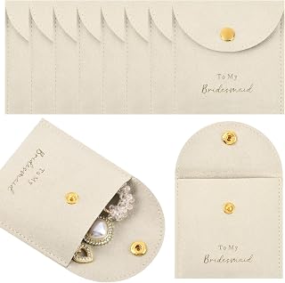 CEELGON Jewelry Bags Bridesmaid Gifts Set of 8 Velvet Small Jewelry Pouch with Button Bracelet Earring Necklace Packaging Bridesmaid Proposal Gift Bags Bridal Party Favors Gifts (Beige)