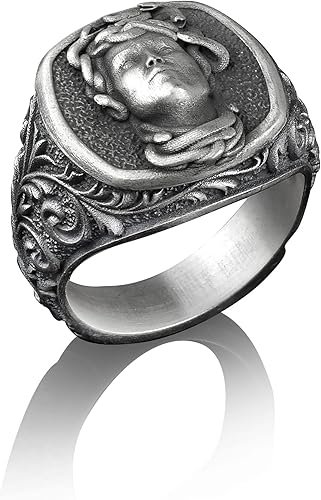 Miniatura 3 de BySilverStone Jewelry - Anillo de sello Gorgon Medusa, anillo de sello cuadrado de plata de ley, mitología griega, anillos de meñique para mujeres,