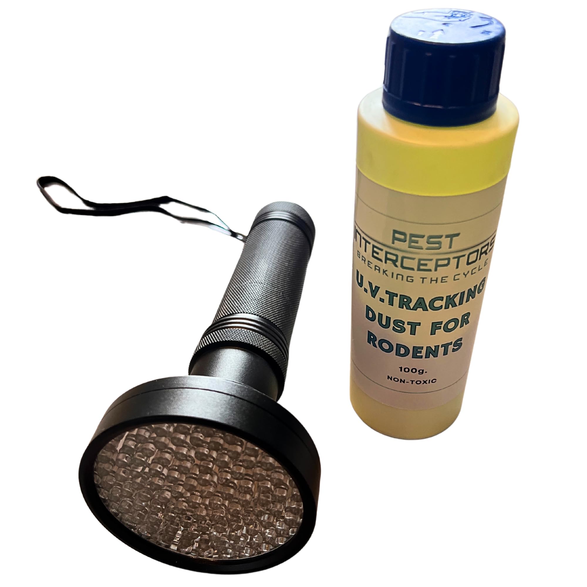 Polvere fluorescente UV per tracciare roditori, 100 g, atossica, inclusa torcia UV (100 LED) per rintracciare roditori – ratti/topi/scoiattolo per rintracciare parassiti all'interno