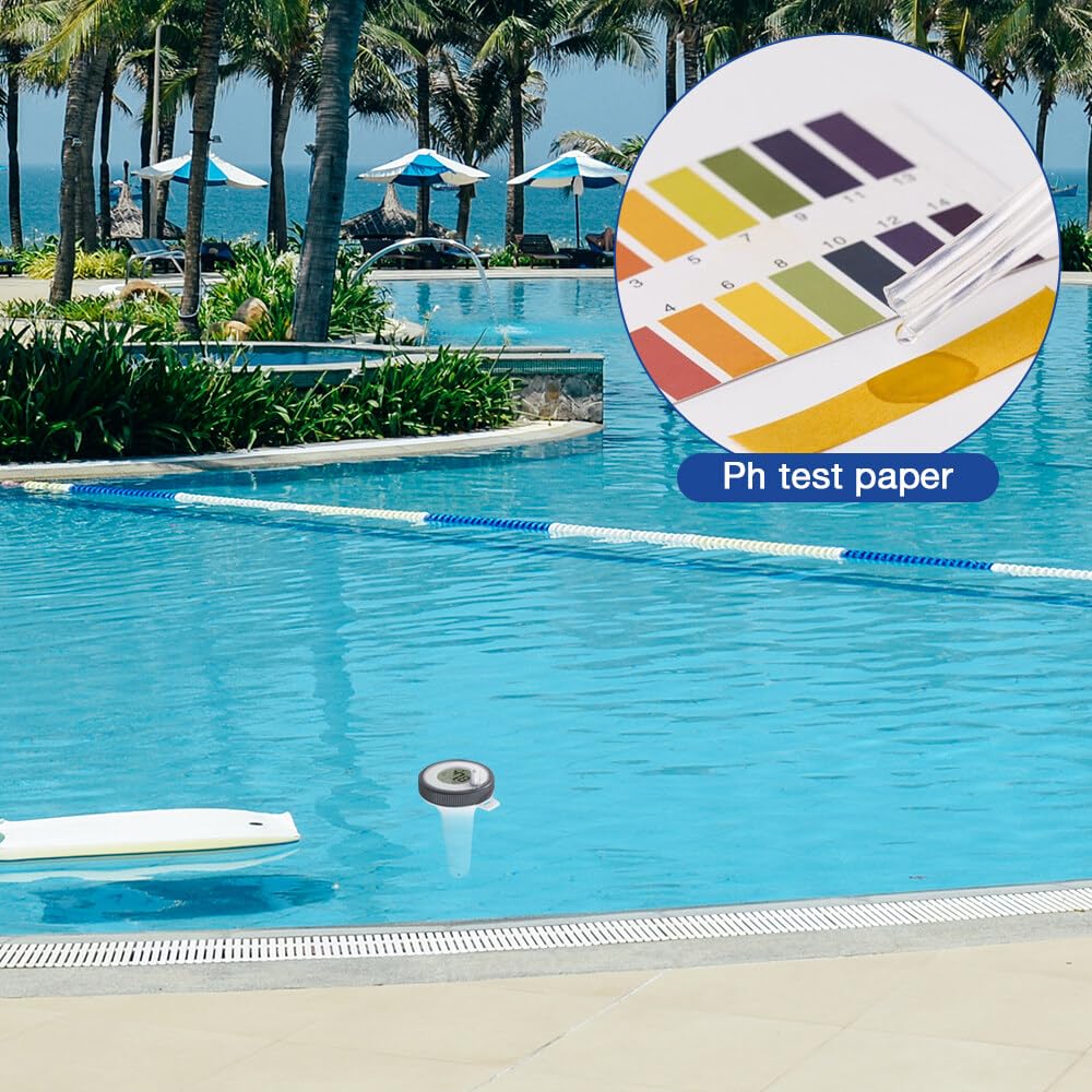 Thermomètre Piscine Connecté, TGKYK Thermomètre Piscine Flottant avec Température Ambiante, Fonction Horloge, Papier PH, Thermometre Piscine Sans Fil, Thermometre Piscine Digital pour Piscine