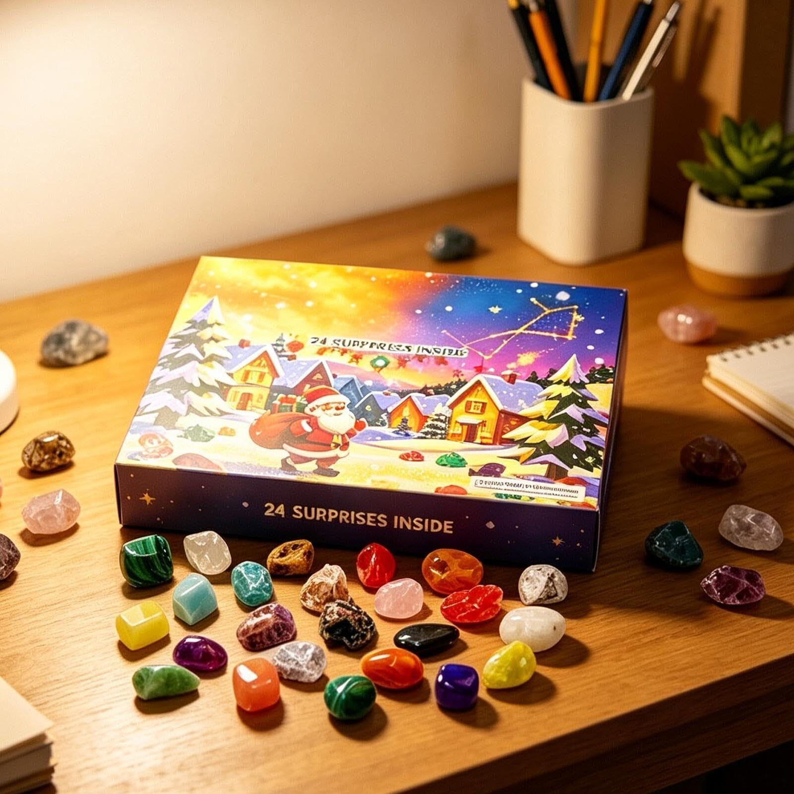 Calendario de Adviento Mineral Natural 24 Días para Niños y Niñas, Navidad