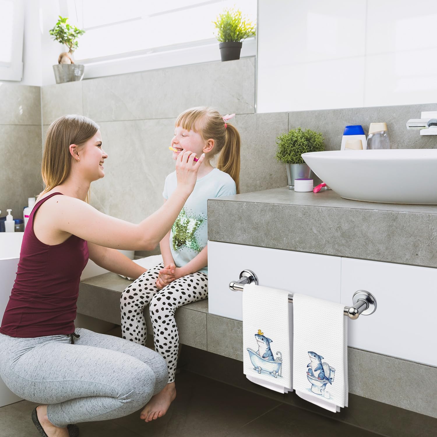 Shark Bathroom Decor Hand Towel, Kids Bathroom Decor, Sharks Lovers Gifts Decorative Hand Towels for Bath Room Washroom Restroom, 16x24 Inch Set of 2 - Image 4