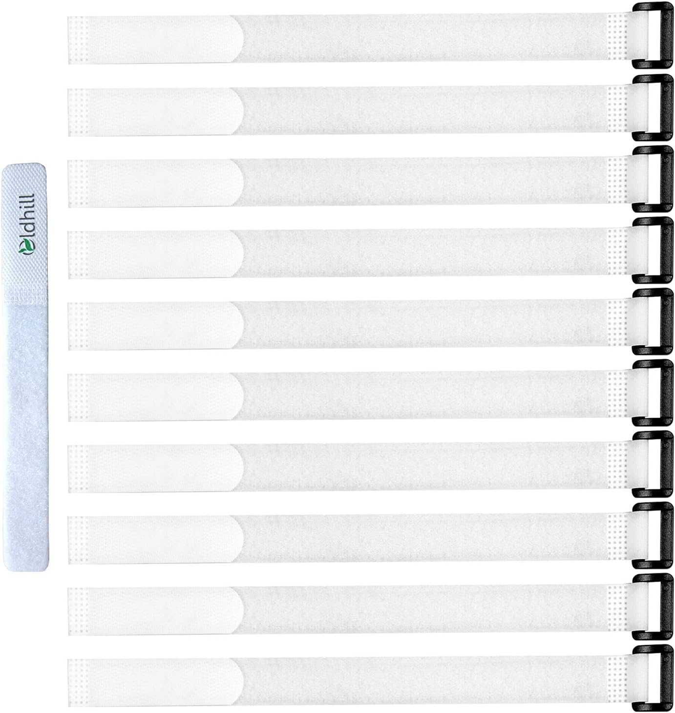 Oldhill Hook and Loop Cinch Straps Adjustable and Reusable - 10 Pack (12" x 0.8", White)
