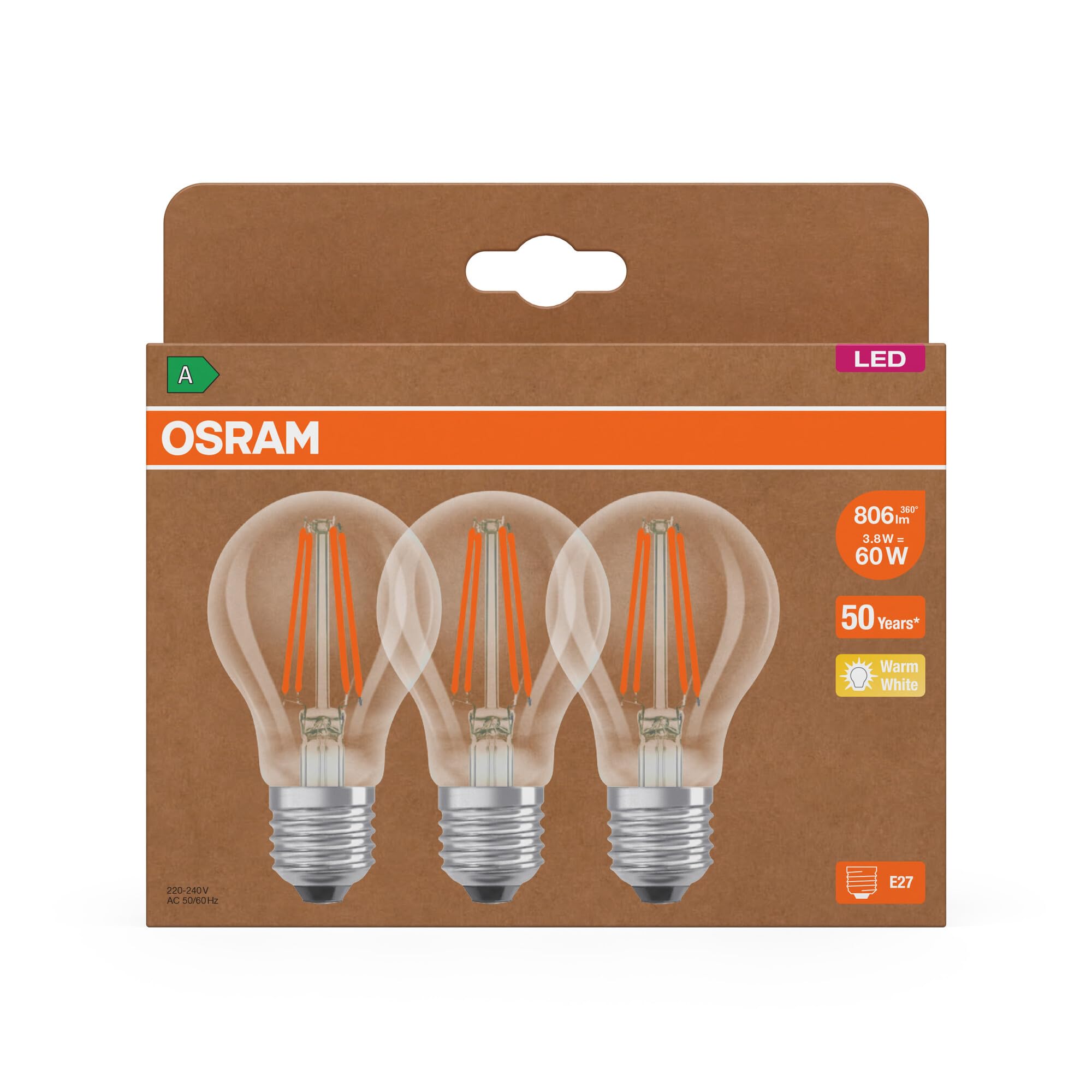 Osram Hocheffiziente LED Lampen mit Energieeffizienz Klasse A, Vorteilspack mit 3 Leuchtmittel, ersetzt herkömmliche 60W Glühbirnen… – Ansicht 5