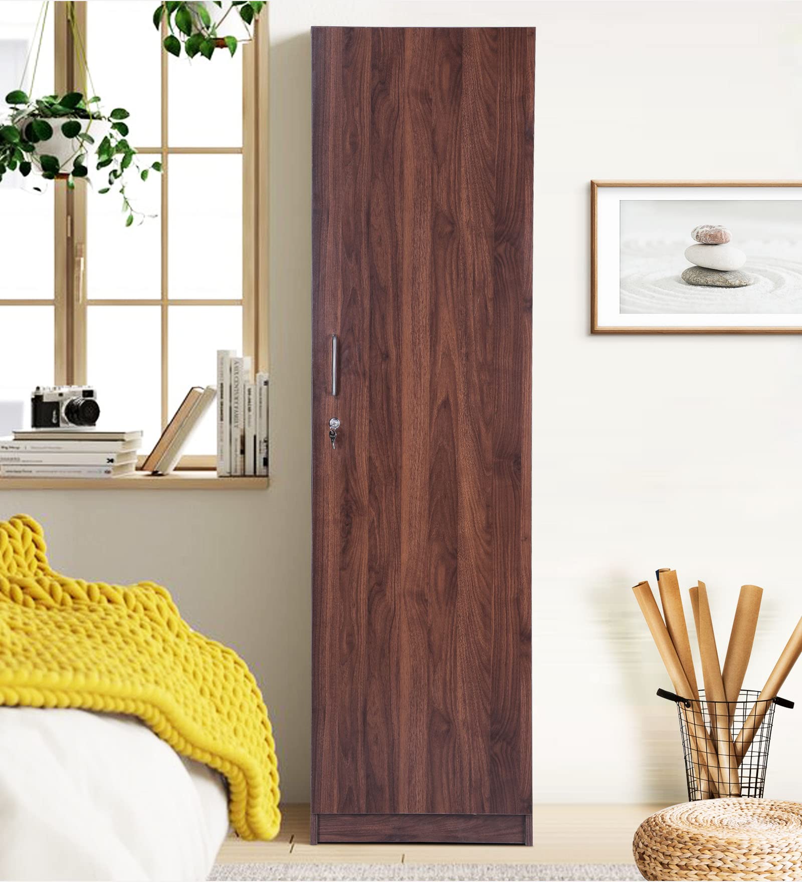 Engineered Wood DEN Single Door Wardrobe in Walnut Finish (Columbian Walnut)-image-21