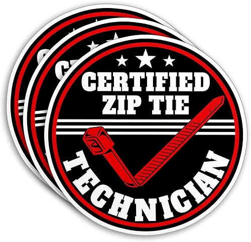 Calcomanía de técnico certificado con lazo de cremallera, divertida cremallera para construcción, casco duro, collar azul, 2 pulgadas, impermeable,