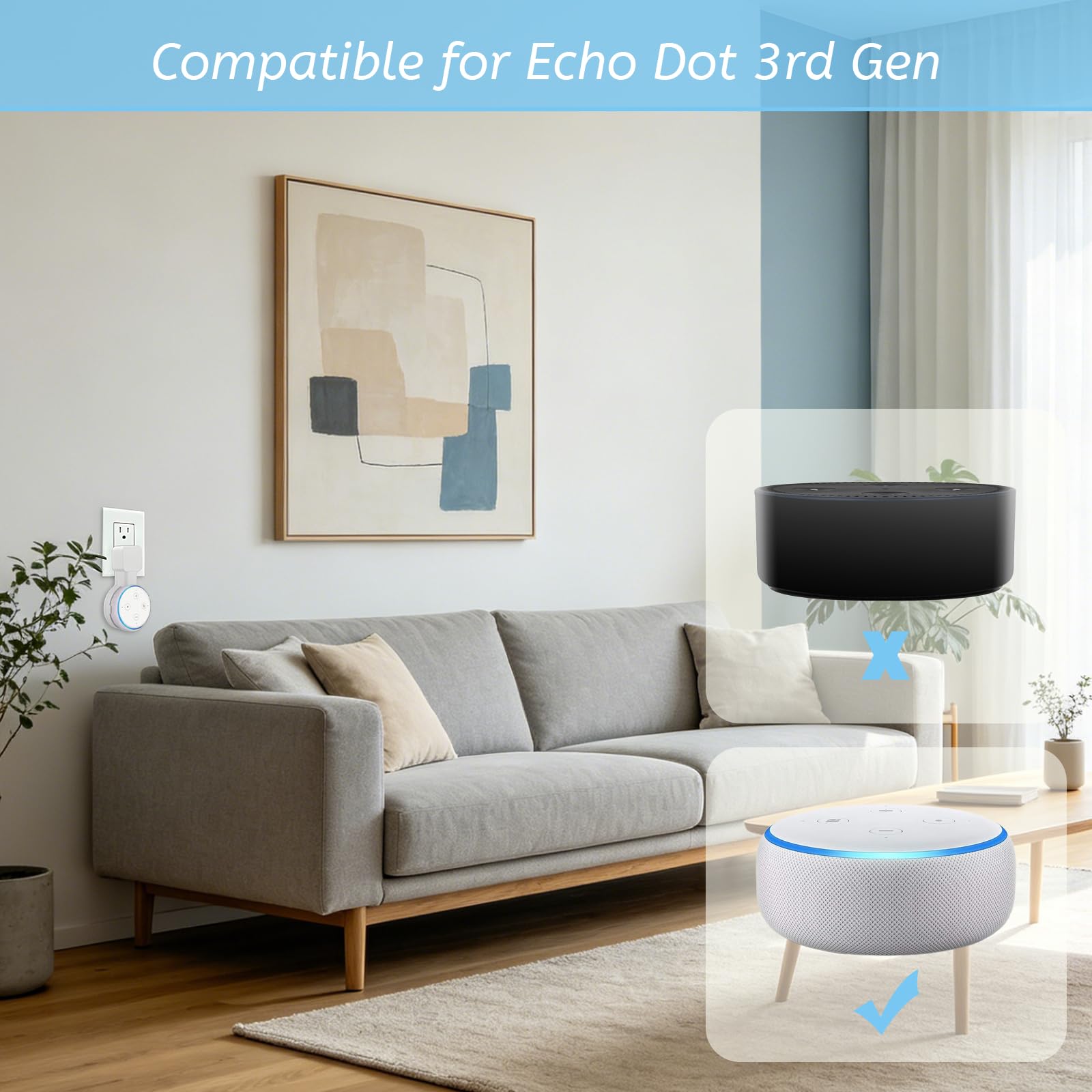 Supporto da parete per prese elettriche con gestione cavi acrilico per Echo Dot 3a generazione bianco