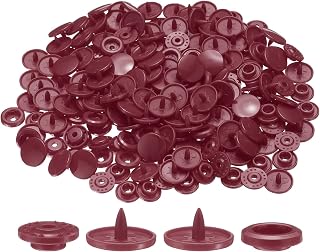 sourcing map Juego de 200 broches de plástico T5 redondos de resina sin costuras para ropa, costura, impermeable, pañales, baberos, manualidades, color rojo oscuro