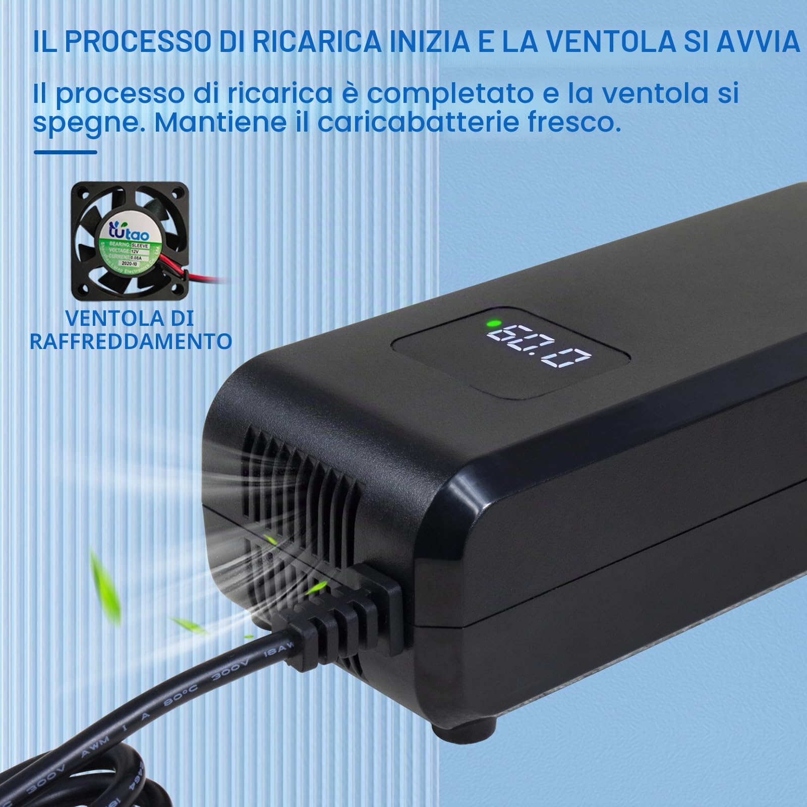 60V 20Ah Scooter elettrico Piombo-Acido Caricabatteria Connettore 3Pin con Display Ventola incorporata Raffreddamento di carica veloce