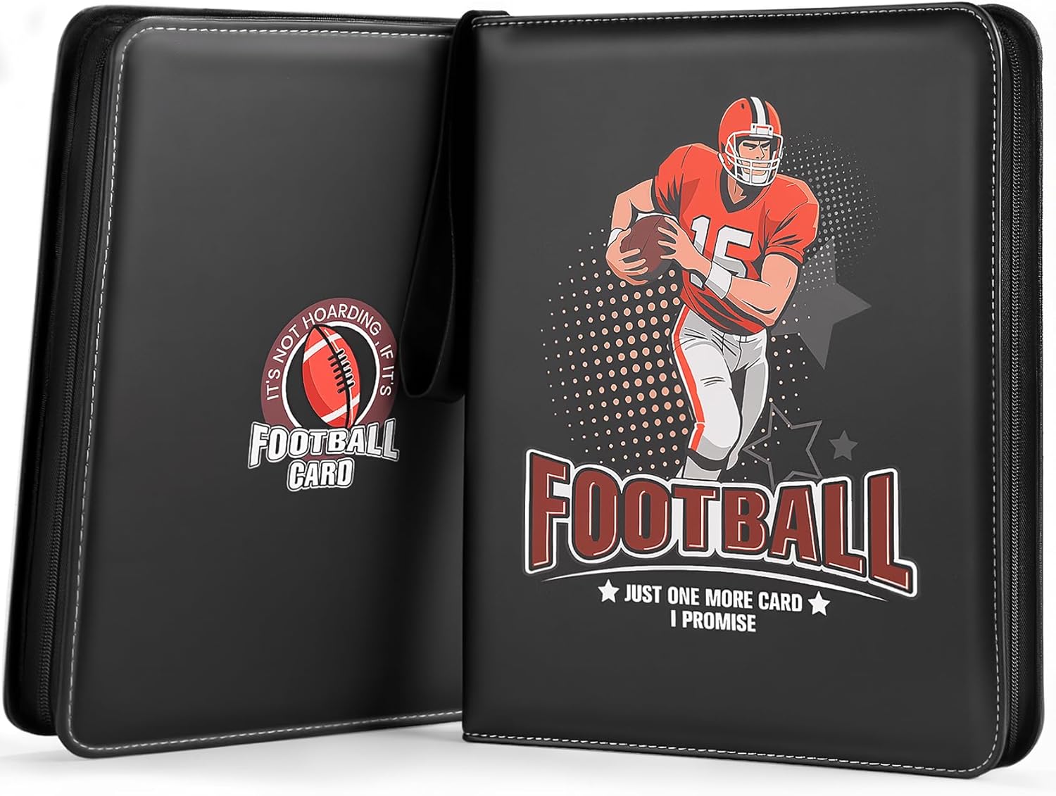 Football Card Binder 720 Pockets, Compatible with Panini, Topps Trading Card, Sport Card Album, Metal 3 Ring, Zipper, Transparent Sleeves, PU Cover, Black