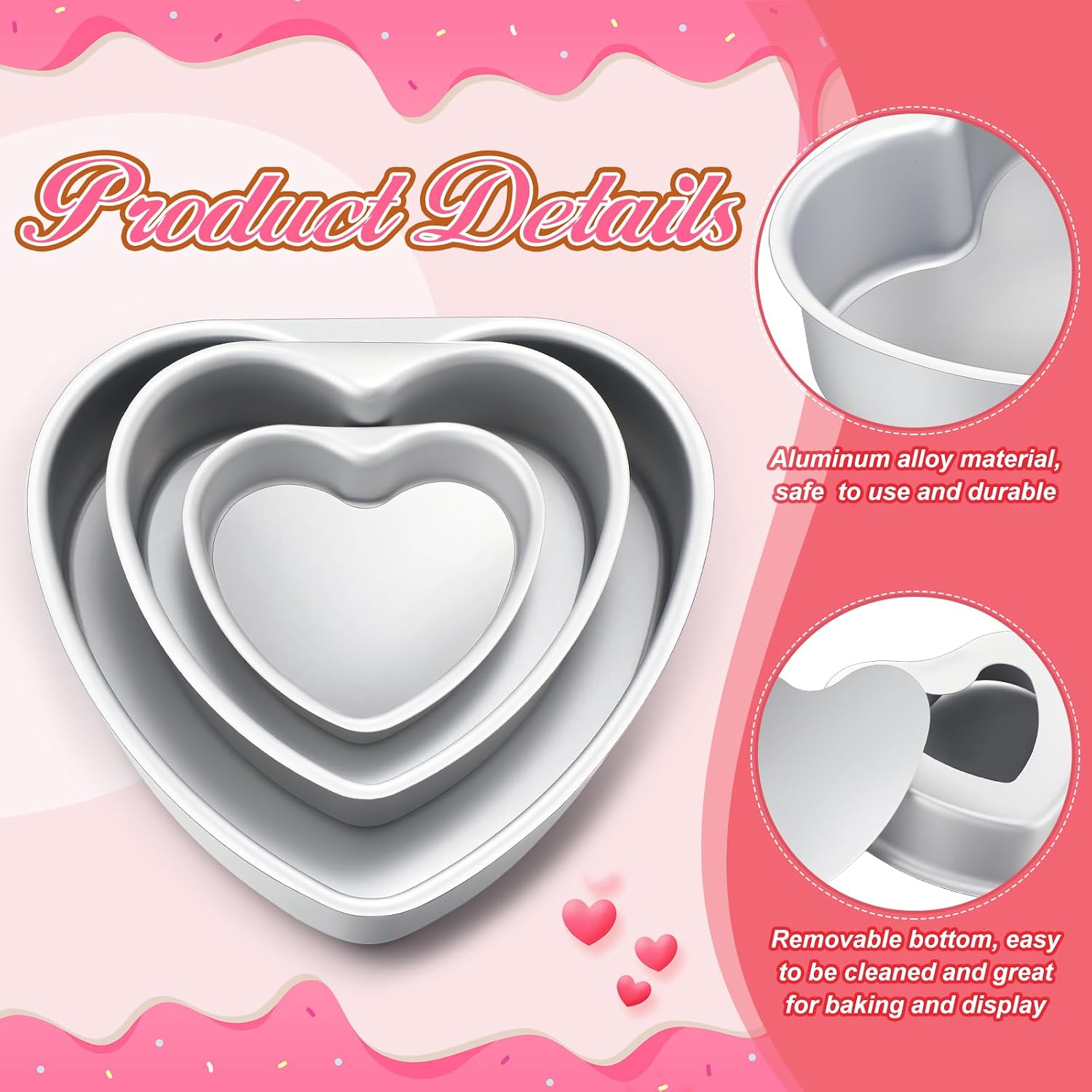 FoldTier 6 Pcs Heart Cake Pan Aluminum Cake Pan with Removable Bottom 4/6 /8 Inch Nonstick Baking DIY Baking Mold Tool for Mother's Day Wedding Birthday Holiday Party