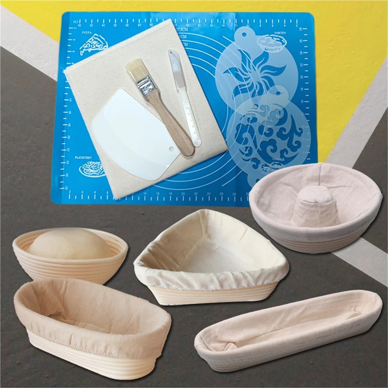 Cestino Per La Lievitazione Del Pane Cestino in rattan naturale con set di copertura in lino Cestino for la prova del pane Strumenti for la cottura a lievitazione naturale Per Cuocere Il Pane(Triangle